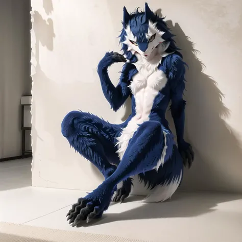 ((masterpiece):1.0), solo, (purple_fur), anthro (sergal:1.4), fluffy, clothed, ((cute face):1.0), alien_planet, sexy, fur body, leaning against wall, realistic, nudefursuit, feet focus, digital sketch, vibrant, gloomy, dynamic light, by hioshiru, by pino d...