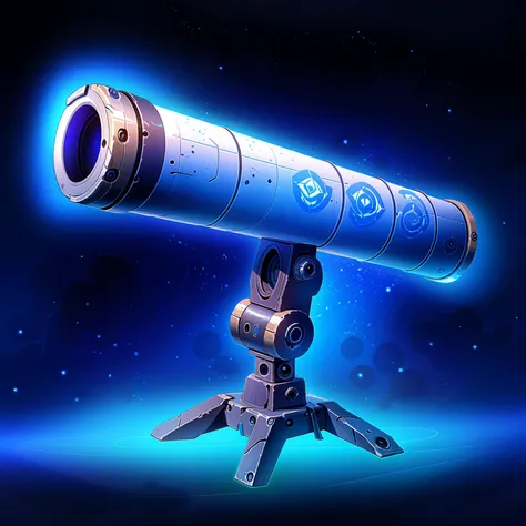 a close up of a telescope on a tripod with a blue background