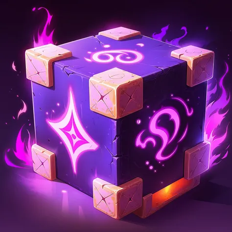 a close up of a purple and black cube with a glowing design