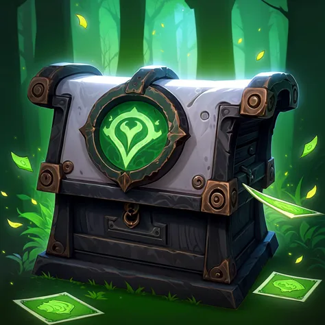 a close up of a chest with a green logo on it