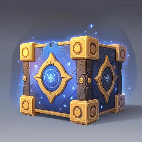 a close up of a blue and gold chest with a blue light