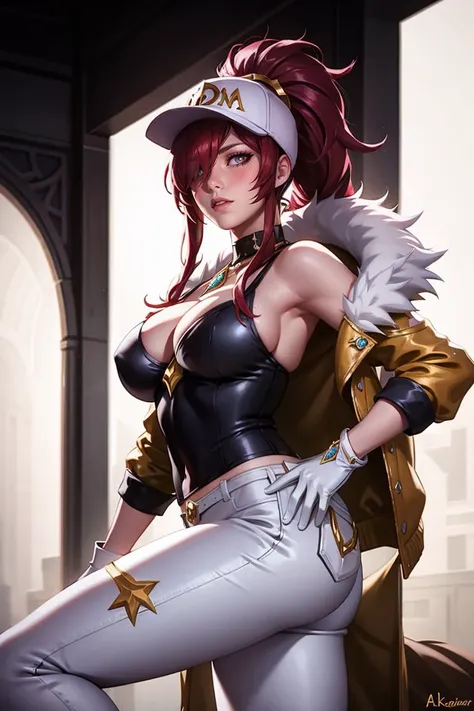 <lora:Akali_KDA_Prestige:0.5>  ((HDR, best quality, masterpiece, detailed, High Resolution)), (photorealistic:1.4), film grain, cleavage, shine, solo, blush, thigh, Akali kda prestige, 1girl, solo, long hair, jewelry, big breasts, ponytail, red hair, neckl...