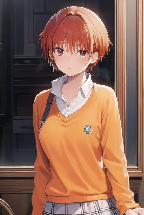 tomonanba, <lora:tomo nanba manga-lora-nochekaiser:1>,
tomo nanba, short hair, (red hair:1.5), (red eyes:1.3),
BREAK skirt, plaid, plaid skirt, sweater, long sleeves, shirt, white shirt, collared shirt, (orange sweater:1.5),
BREAK indoors, classroom,
BREAK...