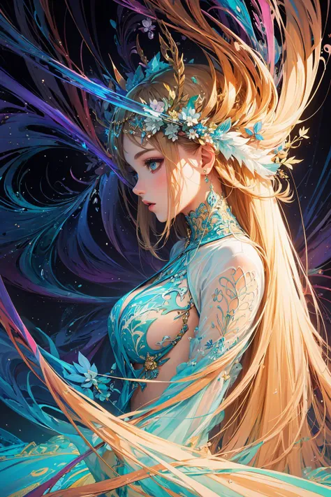 (masterpiece, top quality, best quality, official art, beautiful and aesthetic:1.2), (1girl), extreme detailed,(fractal art:1.3),colorful,highest detailed, very long hair