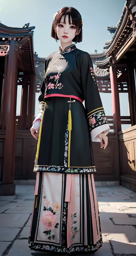 <lora:QingNvZhuang:0.6>,(pink/yellow/green/blue/red/white chinese clothes),(floral print), (pink/yellow/green/blue/red/white/black long skirt),(long sleeves),1 girl,full body,(short hair:1.1), (realistic:1.7),((best quality)),absurdres,(ultra high res),(ph...