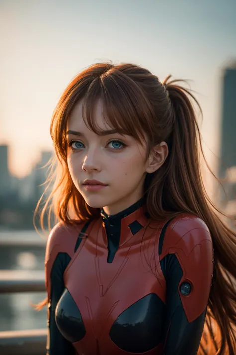 masterpiece, best quality, Environmental portrait 8K RAW photo, film grain, bokeh, <lora:AsukaLangleySouryuuV2-000015:.9> souryuu asuka langley, (interface headset:1.3), antenna hair, red bodysuit, beautiful eyes, skyline, <lora:age_slider_v1:-.4> <lora:m9...