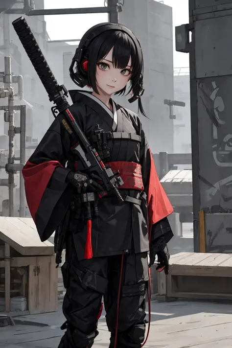 best quality, high_resolution,girl,hanfu techwear, guro_girl,alien,holding weapon,detailed background,