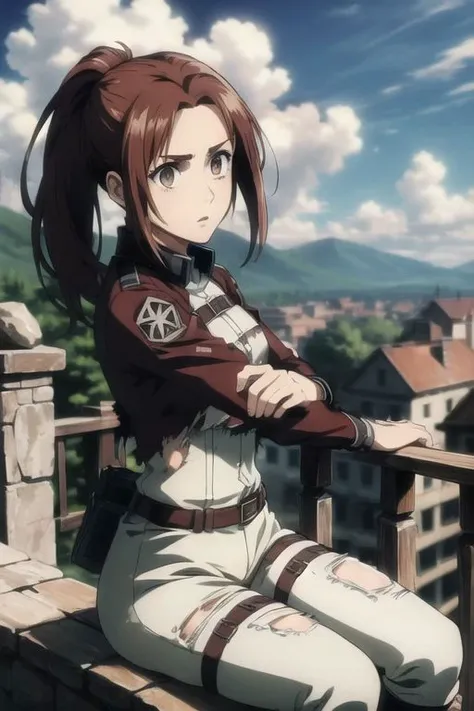 anime girl sitting on a balcony with her arms crossed