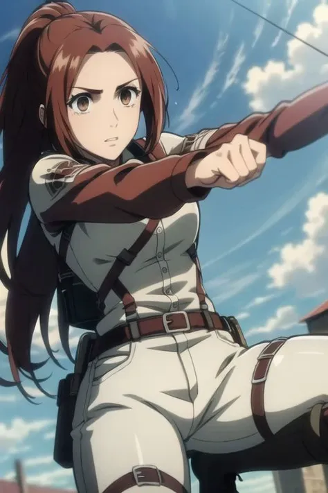 a woman in a uniform holding a gun in a field