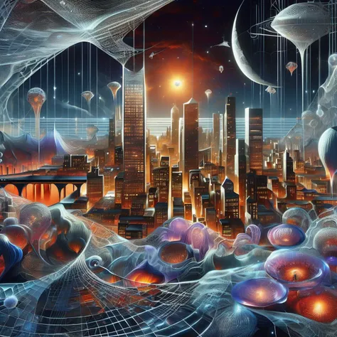 futuristic city with futuristic buildings and planets in the sky