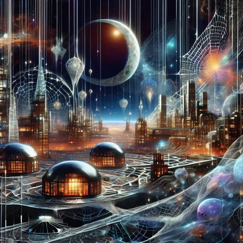 ((best quality)), ((masterpiece)), ((realistic,digital art)), (hyper detailed),DonMC0sm1cW3bXL,astral plain and cosmic webs,Industrial City, <lora:DonMC0sm1cW3bXL-000009:1>