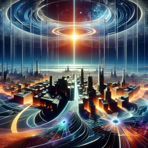 a futuristic city with a large circular object in the middle