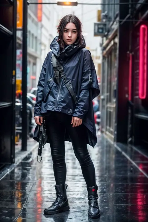 best quality,masterpiece,highres,original,extremely detailed wallpaper,perfect lighting,extremely detailed CG,<lora:add_detail:0.4>,perfect_photography.txt,
<lora:Plastic coat_20230602142649:0.75>,windbreaker,High colla,Functional tailoring,Functional sens...