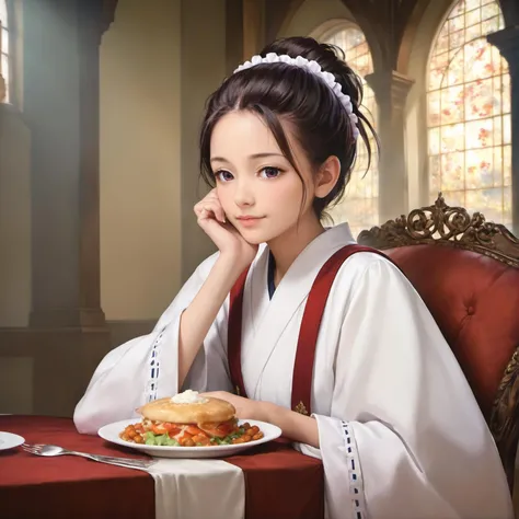 score_9, score_8_up, score_7_up, best quality, masterpiece, 4k, uncensored, prefect lighting, rating_explicit, very aesthetic, [[[[Oil Painting]]]], 1 japan girl, realistic skin, having a dinner,
looking at viewer,  ((an extremely delicate and beautiful fa...