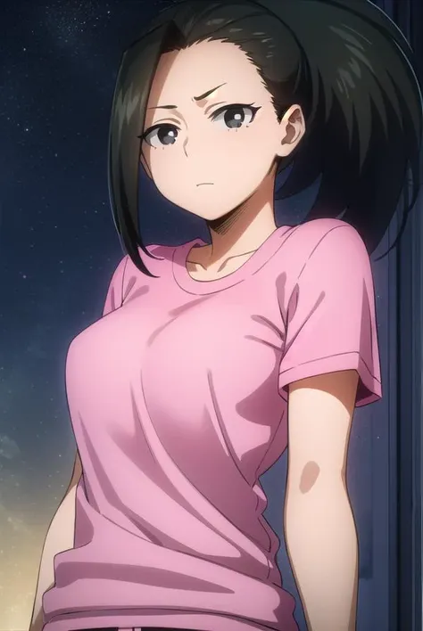 yaoyorozumomo, <lora:momo yaoyorozu s3-lora-nochekaiser:1>,
yaoyorozu momo, (momo yaoyorozu:1.2), long hair, bangs, black hair, ponytail, (black eyes:1.5), high ponytail, wide ponytail,
BREAK collarbone, short sleeves, pants, (pink shirt:1.2), blue pants, ...