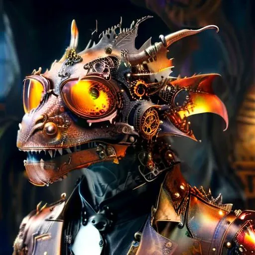 there is a dragon with steam gears and goggles on it