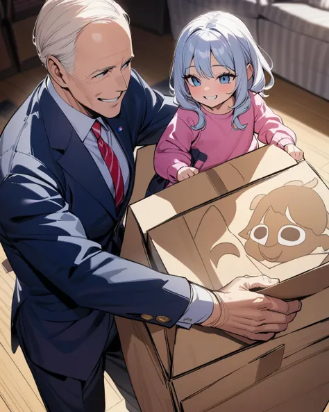 joe biden,smile,Cardboard drawings,joe biden with a little girl,best quality,masterpiece