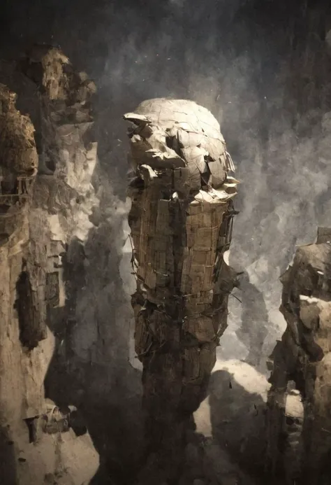 a close up of a rock formation with a person standing on it