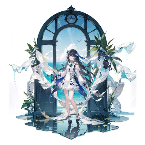 masterpiece,best quality, (white background:1.5) 1girl, mid shot, full body, ocean, sea waves, water splashes, sky, light particles, butterflies, night, starry sky, <lora:GachaGachaV1:0.6>, standing, standing on water, clear face,