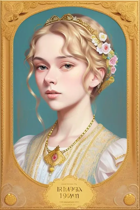 19th century, Russian Empire, a portrait of blonde AM006_Milena_D:2.5, oil painting, art by Kiprensky, (intricate details:0.9), (hdr, hyperdetailed:1.2), (pascal campion:0.38), vivid colors, (painting art:0.06), [eclectic:clear:0.8]