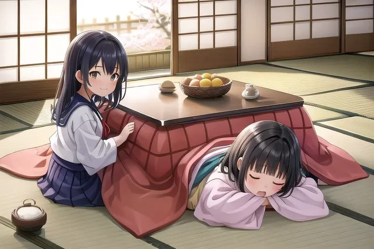 Kotatsu sitting at kotatsu | under kotatsu