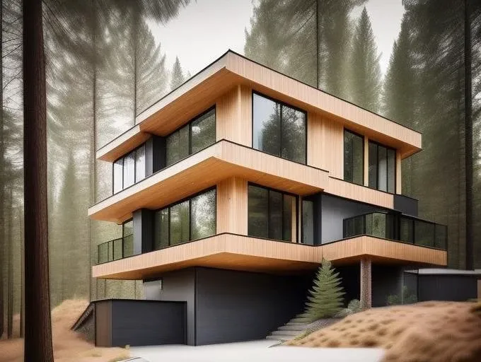 NewArchitecture, Single family house, full building, mix of wood and concrete