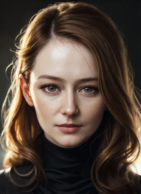 A stunning intricate full color portrait of (sks woman:1), wearing a black turtleneck, epic character composition, by ilya kuvshinov, alessio albi, nina masic, sharp focus, natural lighting, subsurface scattering, f2, 35mm, film grain, <lora:locon_mirandao...