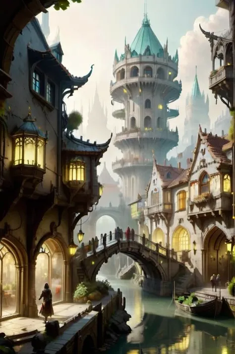 <lora:UraniumTechAI:1> uraniumtech,   a grand capital city nestled in the heart of a magical realm inspired by Dungeons and Dragons. The city stands as a testament to both architectural splendor and mystical enchantments. The streets are bustling with life...