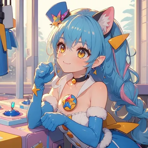 a close up of a person sitting at a table with a cat ears