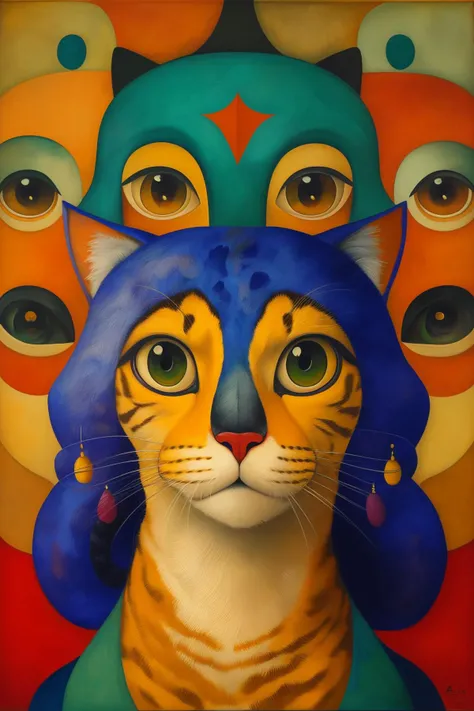 masterpiece,best quality,cat,oil painting,<lora:tbh110-:0.8>,style of Tarsila do Amaral,