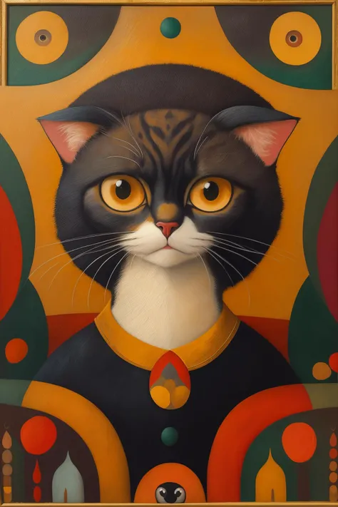 masterpiece,best quality,cat,oil painting,<lora:tbh110-:0.6>,style of Tarsila do Amaral,