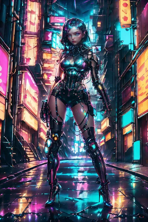 1girl, dark shot, CyberpunkAI, neon, glitter and chrome, tattered clothing, high heels, wet pavement, outside in a futuristic city, night sky, stars 
<lora:CyberPunkAI:1> <lora:epi_noiseoffset2:1> <lora:Glitter_and_Chrome:1>, (((best quality)), ((masterpie...