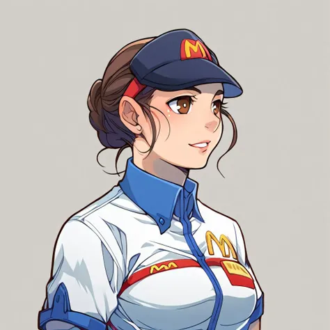 score_9, score_8_up, score_7_up,source_anime, nsfw,zPDXL3,zPDXLxxx break 
RPGVX style,1girl,medium breasts, mac,employee uniform, fast food uniform, visor cap, short sleeves, clothes writing,  mcdonalds,upper body