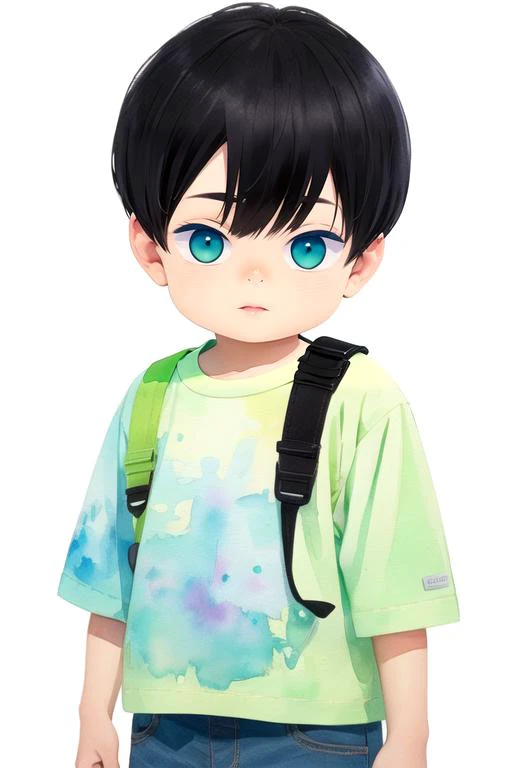 (best quality:1.1), (masterpiece:1.4), , 1boy, solo, male focus, looking at viewer, , , (watercolor illustration, soft pastel colors:1.1), , <lora:gakuto_yuzuki:0.8>, gakuto_yuzuki, black hair, green eyes, short hair, child, , , , 16k resolution