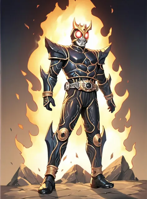 a cartoon of a man in armor standing in front of a fire