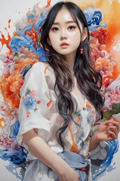 Colorful, multiple colors, intricate detail, splash screen, photorealistic, intricately detailed fluid gouache painting, calligraphy, acrylic, watercolor art,
Masterpiece, best quality, 1girl, <lora:kwFemale_Beta40-SDXL_v1:1>, asian,waifu