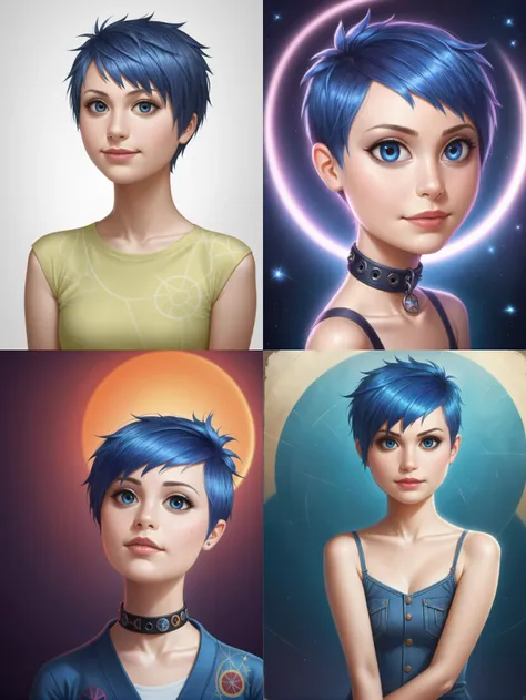 a series of photoshopped images of a woman with blue hair