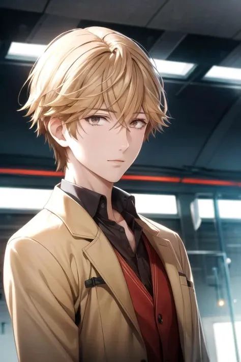 masterpiece, best quality, photorealistic, 1boy, solo, male focus, looking at viewer, upper body, depth of field, <lora:asaya_hasekura:0.70>, asaya_hasekura, blonde hair, brown eyes, , science fiction soft science fiction,