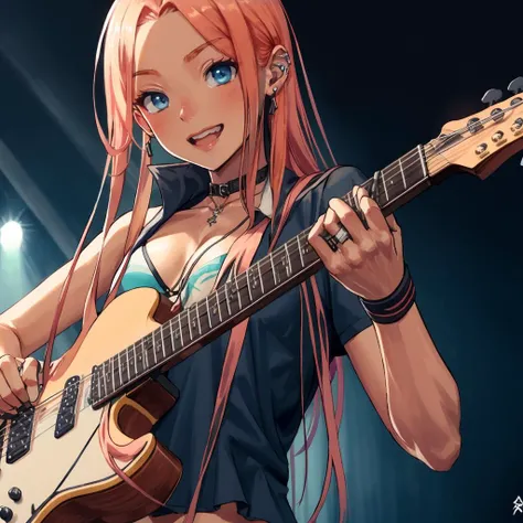 <lora:ZerfaBlueV1>,
holding a guitar in her hand,