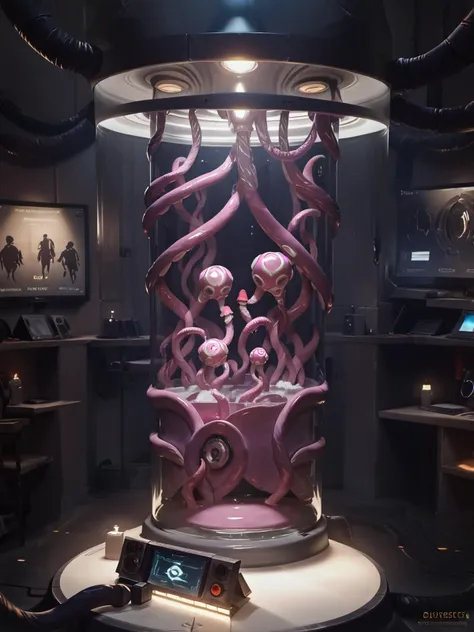 there is a pink cake with octopus tentacles on it