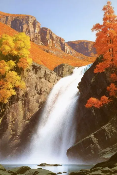 a close up of a waterfall with a mountain in the background