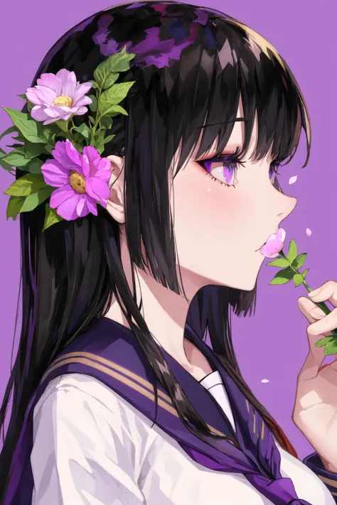 anime girl with flower in her hair blowing a kiss