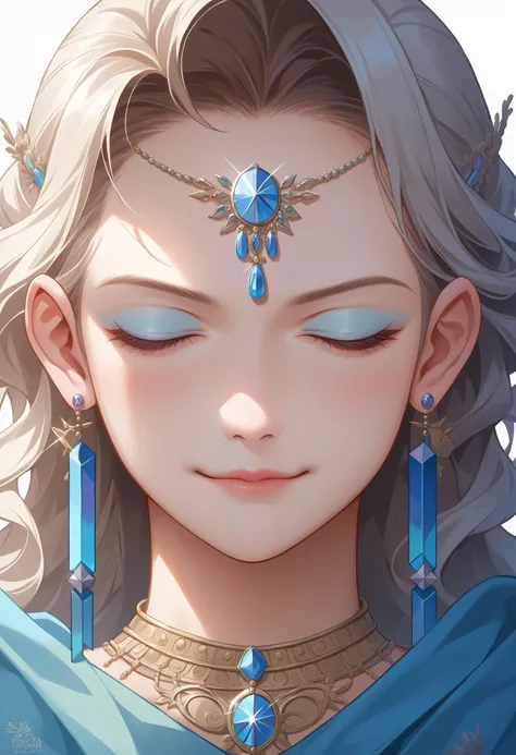 score_9, score_8_up, source_anime, female, full display of baroque style jewelry design, a pair of earrings, [blue gemstones::0.2], [diamonds::0.2], highly detailed vray render, flash, high quality, 18k, eyes closed, mouth closed, blue eyeliner, light smil...