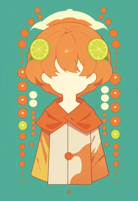 a cartoon girl with orange slices on her head and a book