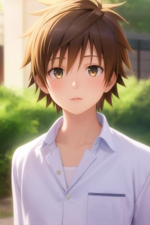 masterpiece, best quality, photorealistic, 1boy, solo, male focus, looking at viewer, , depth of field, <lora:rito_yuuki:0.76>, rito_yuuki, brown hair, brown eyes, spiked hair, , time travel, 16k resolution