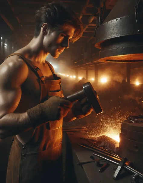 arafed man working in a factory with sparks and sparks