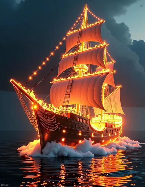 a ship made of fire and flame,Hyper-realistic,highly detailed,4K,HDR,very close frame,