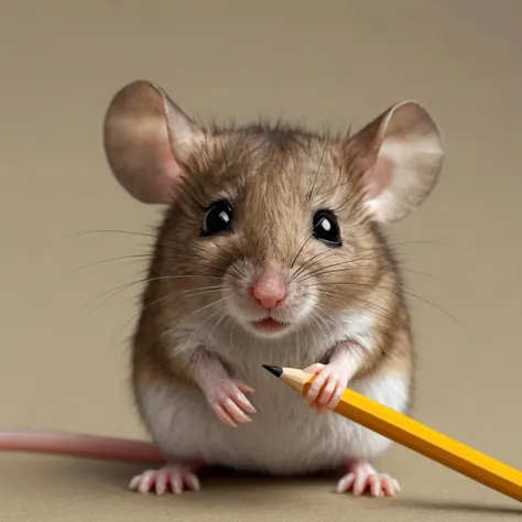 cute small mouse smaller than a pencil, sad, whimpering, tear going down its eyes