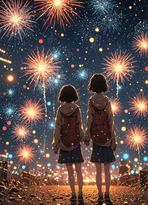 sentimental photo, the view at the end of the universe, cinematic, bokeh, fireworks, anime