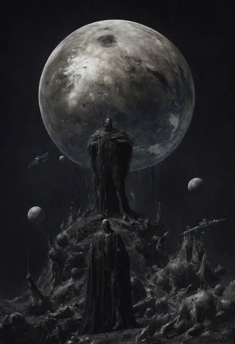 a man standing on a rock with a giant moon in the background